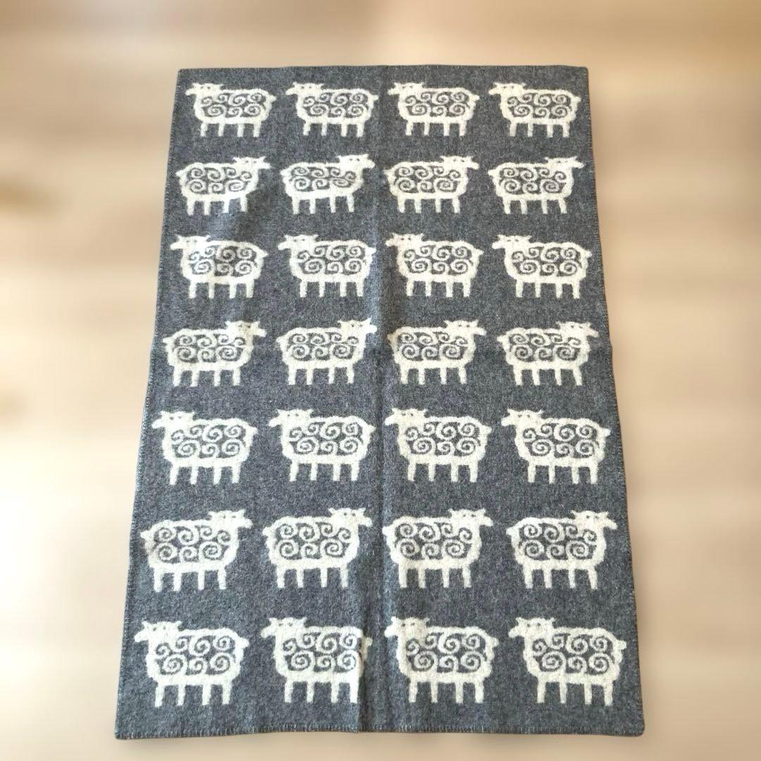 KLIPPAN 羊模様 ラムウールブランケット 90x130cm