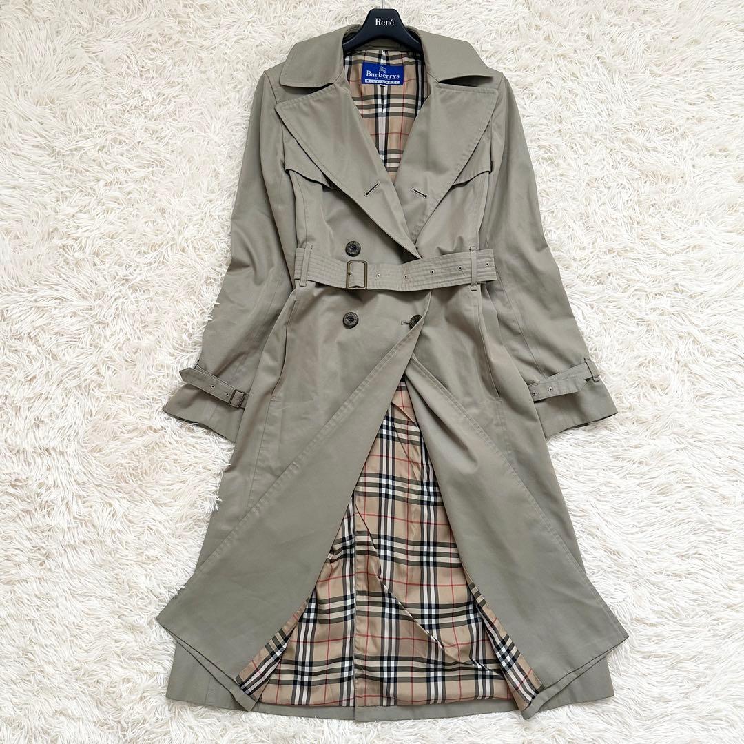 バーバリーズ　ノバチェック ロング丈 トレンチコート カーキ ベルト M