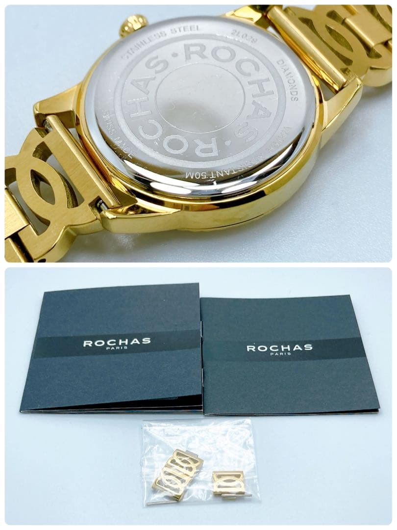 235ROCHAS ロシャス　ラウンド　ダイヤ　ゴールド　腕時計　美品