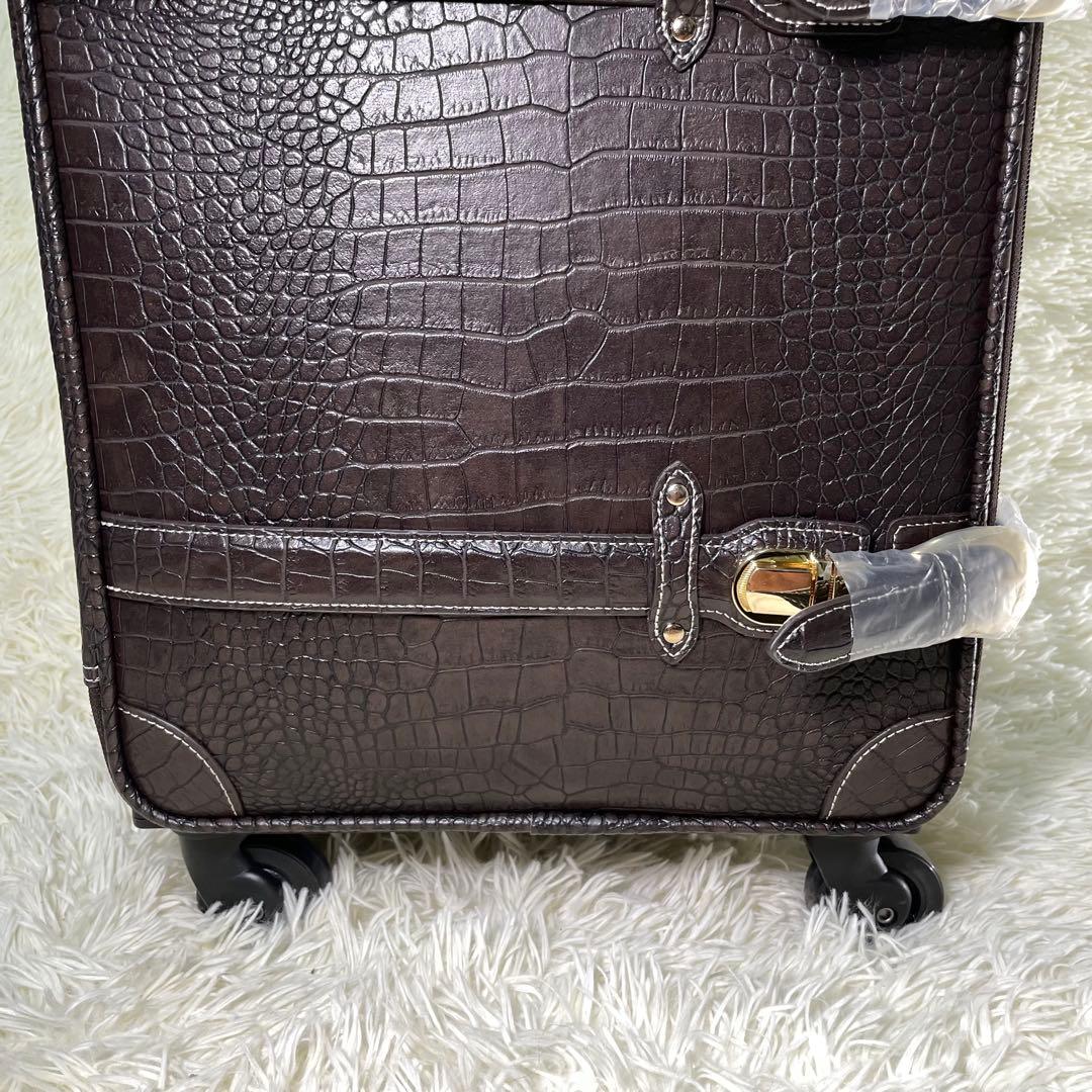SWANY スワニー　クロコ型押し　キャリーバッグ　ダークブラウン