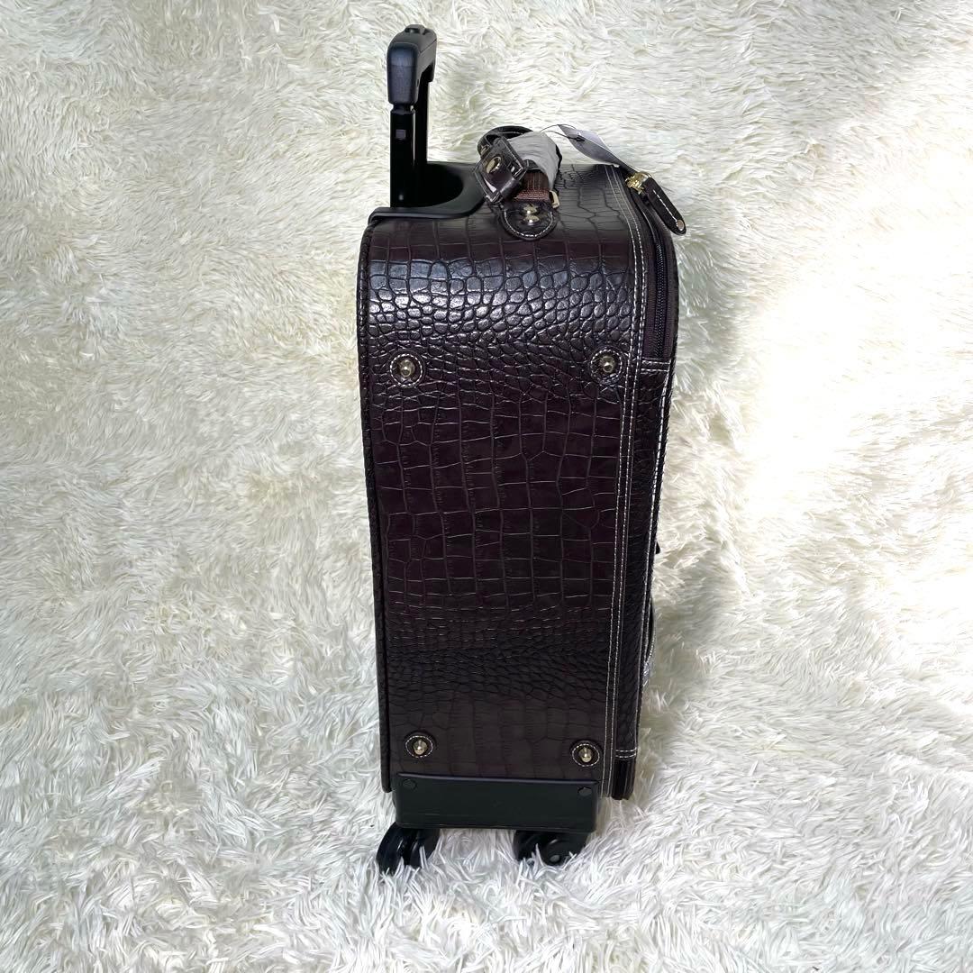 SWANY スワニー　クロコ型押し　キャリーバッグ　ダークブラウン