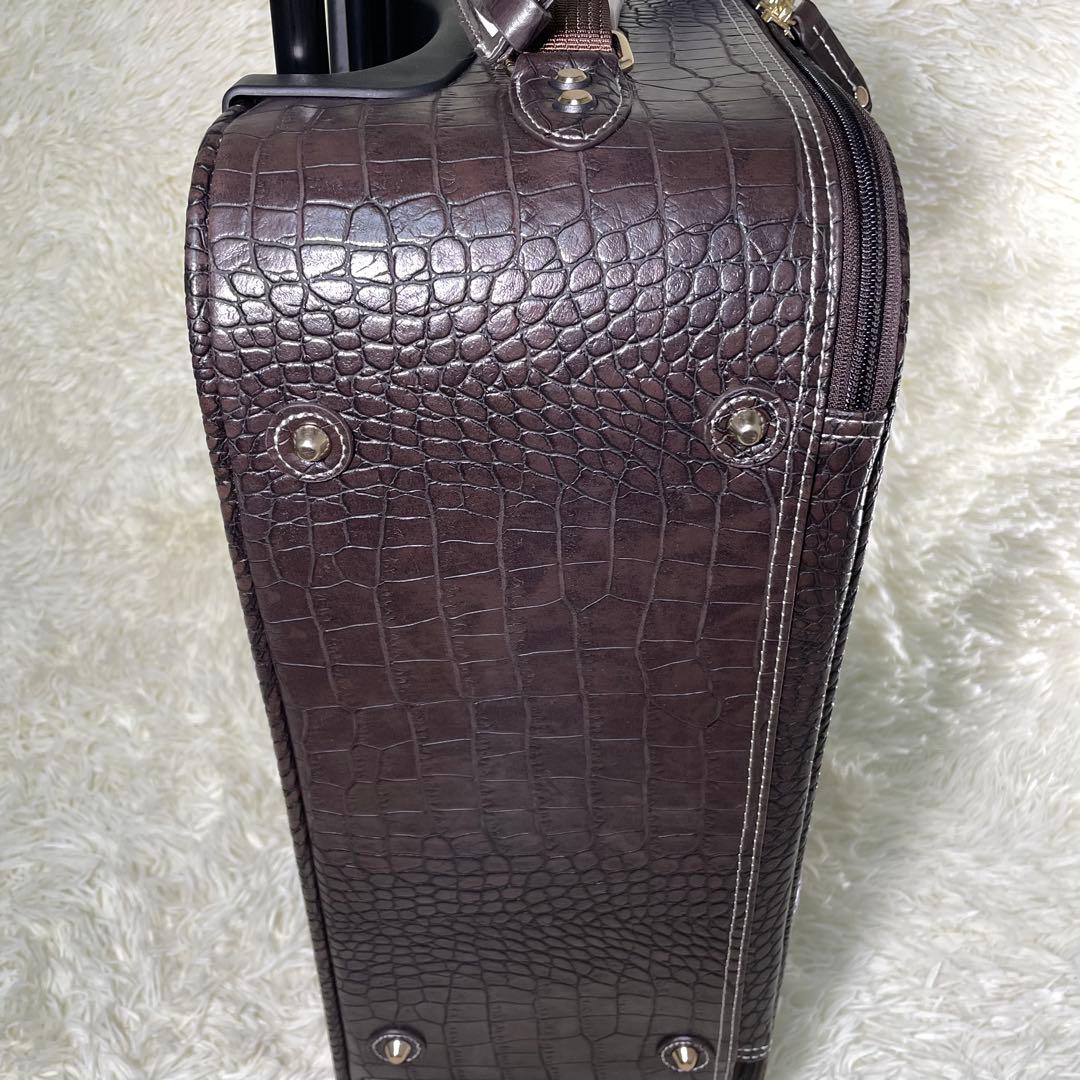 SWANY スワニー　クロコ型押し　キャリーバッグ　ダークブラウン