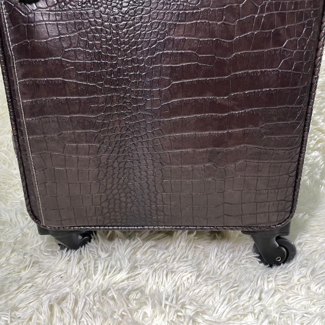 SWANY スワニー　クロコ型押し　キャリーバッグ　ダークブラウン