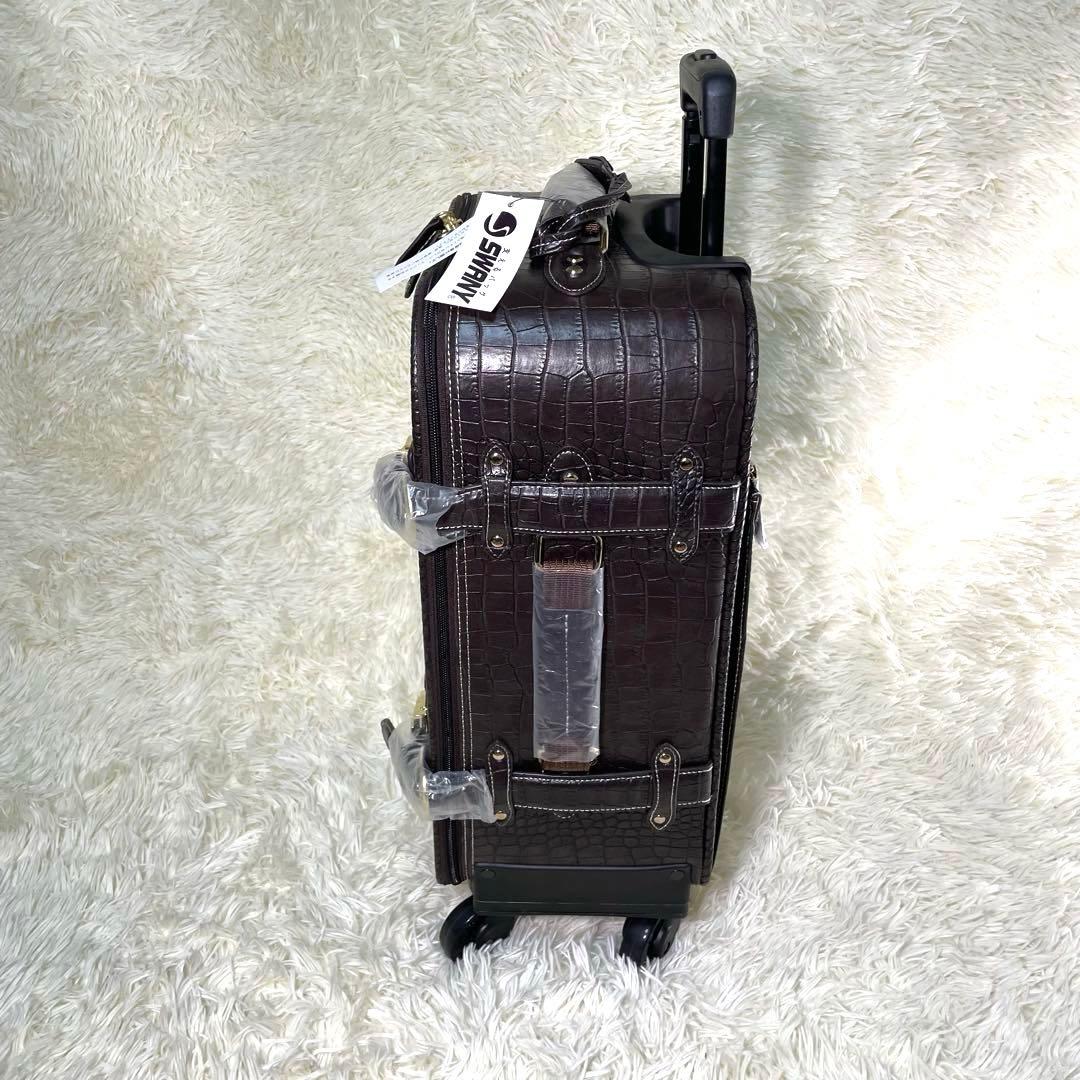 SWANY スワニー　クロコ型押し　キャリーバッグ　ダークブラウン