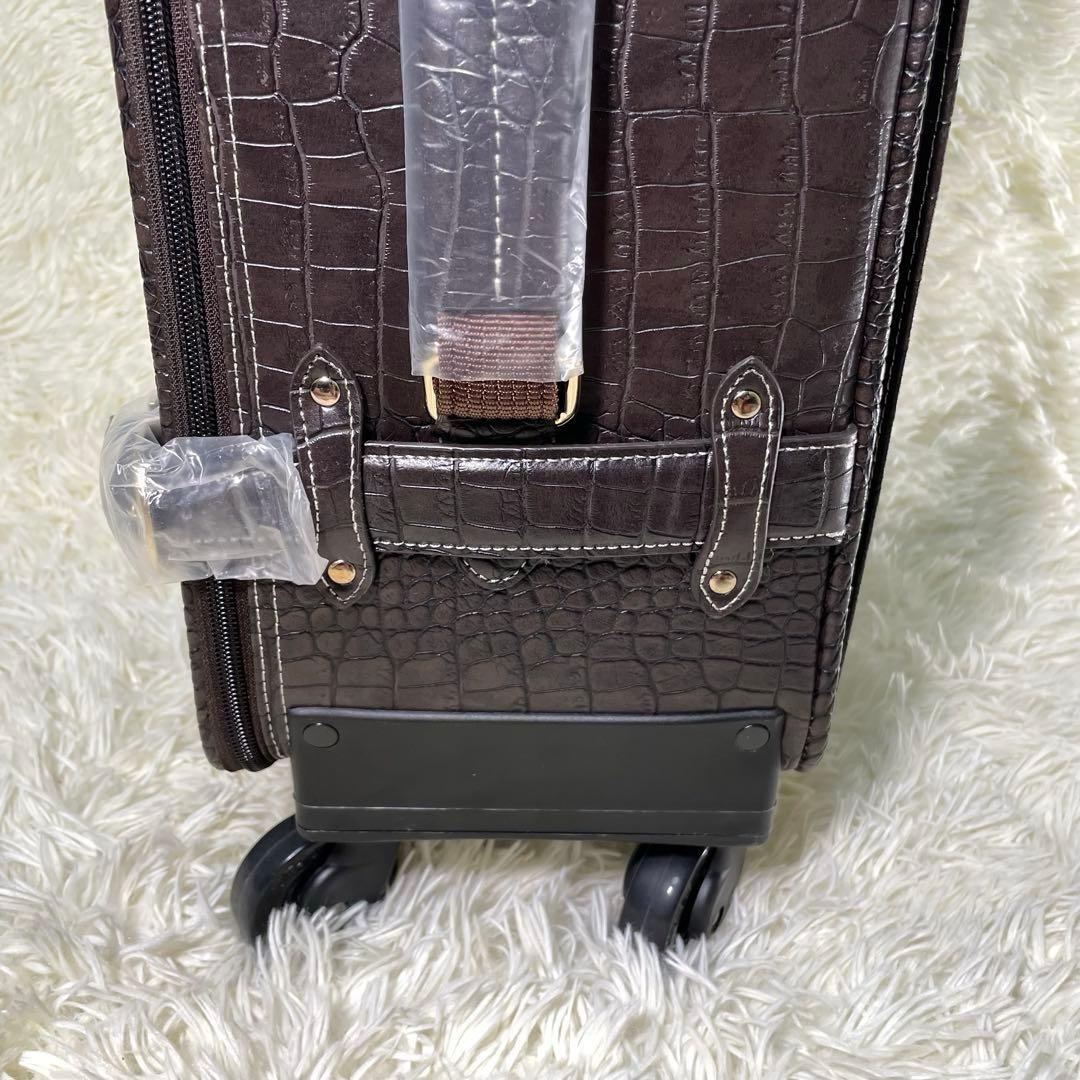 SWANY スワニー　クロコ型押し　キャリーバッグ　ダークブラウン