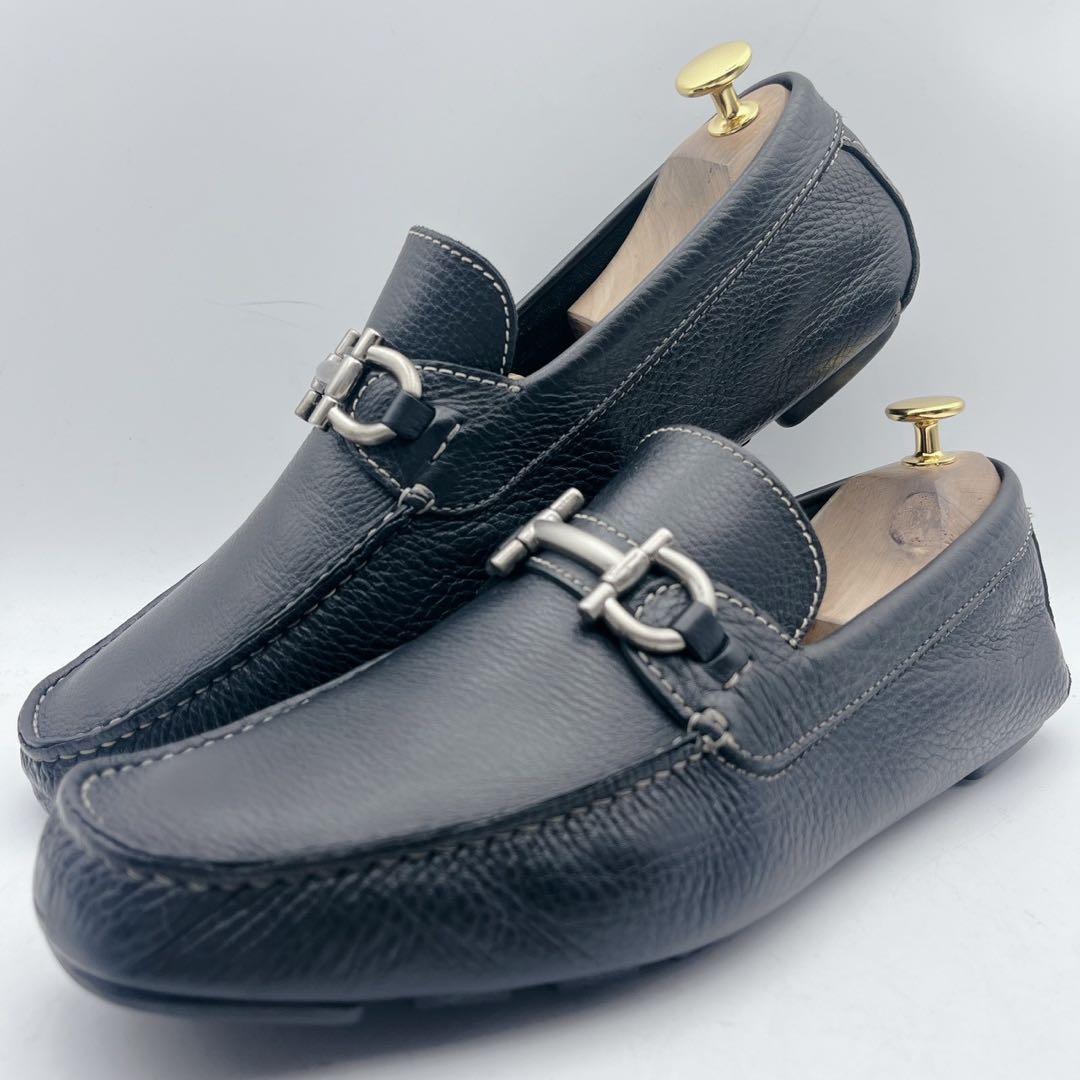 サルヴァトーレフェラガモ ガンチーニ ビット ドライビングローファー シボ革 黒