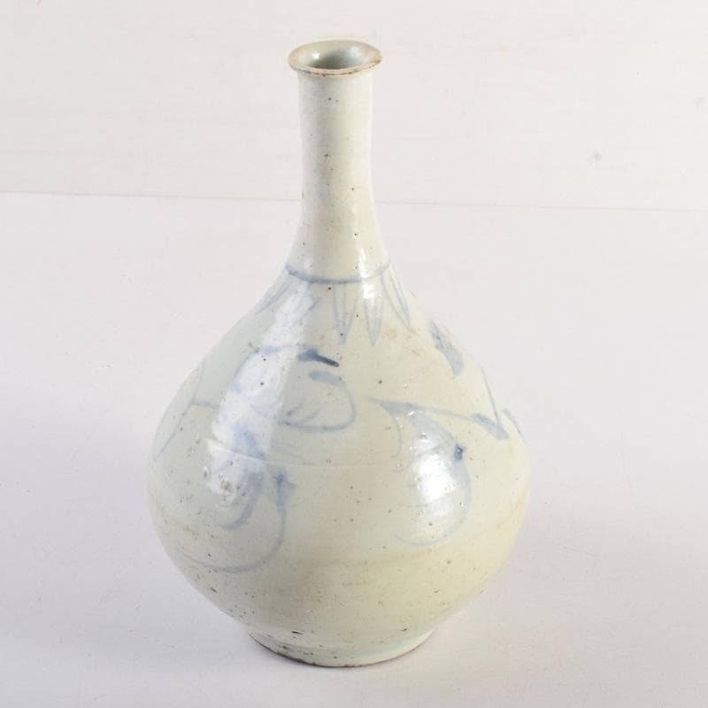 朝鮮美術　李朝　高麗白磁　染付　花草文　細口瓶　花瓶　時代箱付　V　8286A