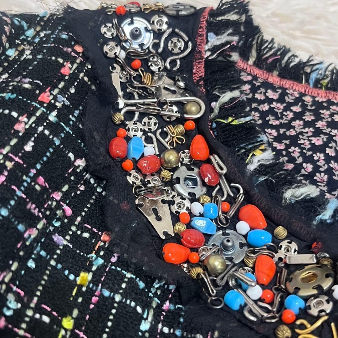 モスキーノチープアンドシック　ツイード　ノーカラー　ロングジャケット