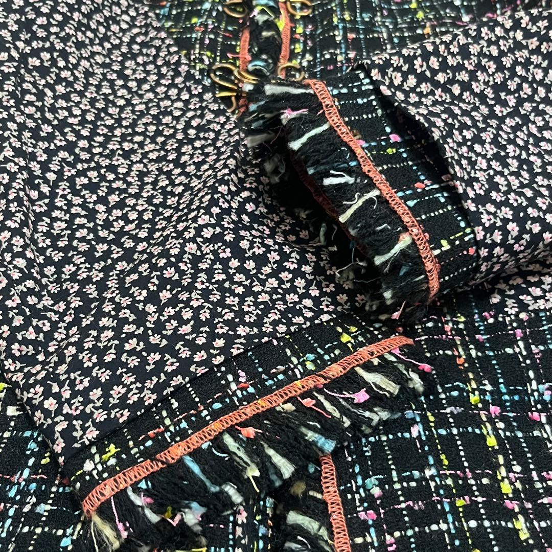 モスキーノチープアンドシック　ツイード　ノーカラー　ロングジャケット