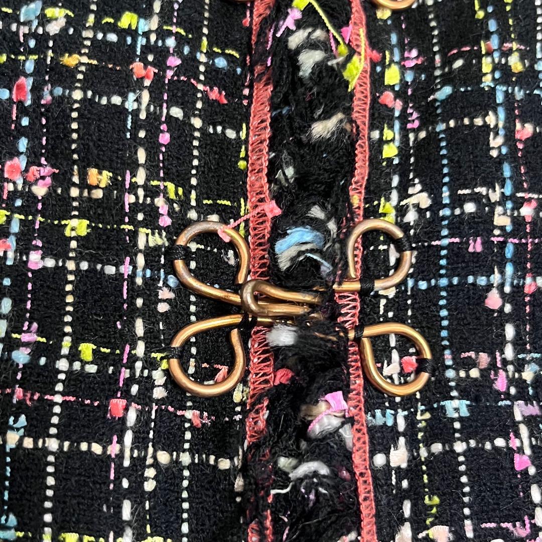 モスキーノチープアンドシック　ツイード　ノーカラー　ロングジャケット