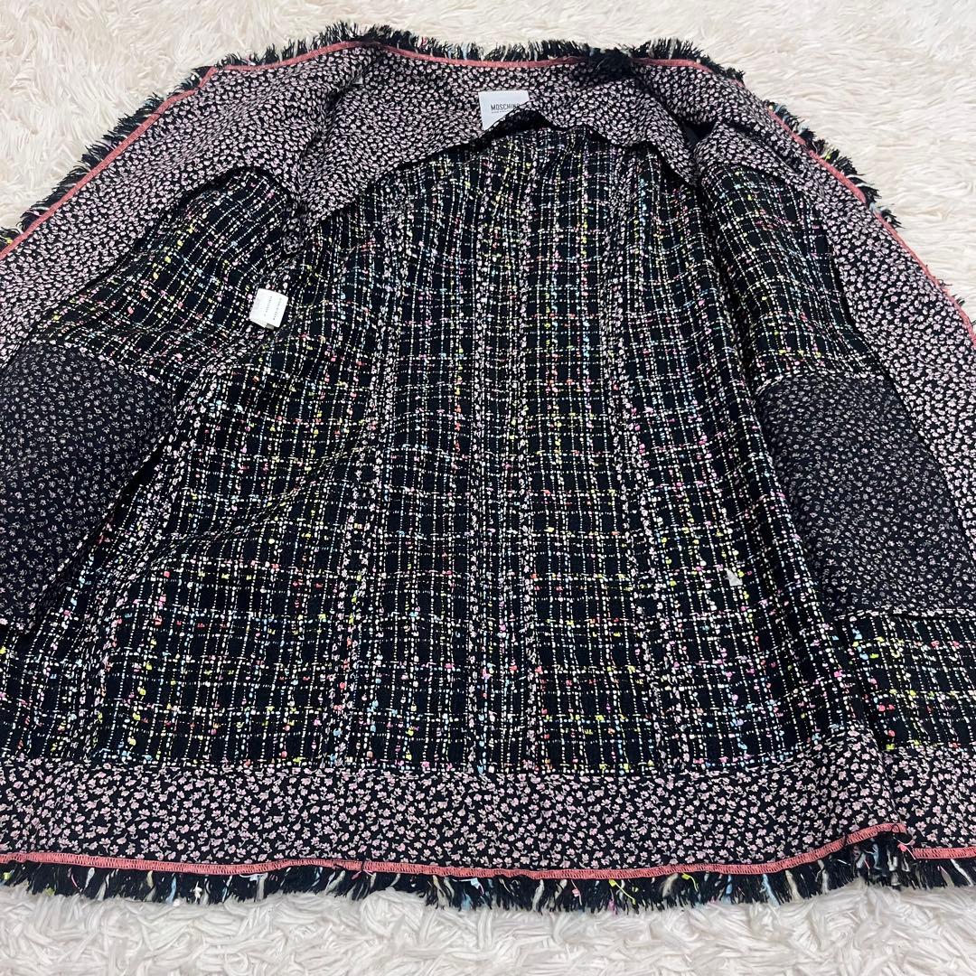 モスキーノチープアンドシック　ツイード　ノーカラー　ロングジャケット