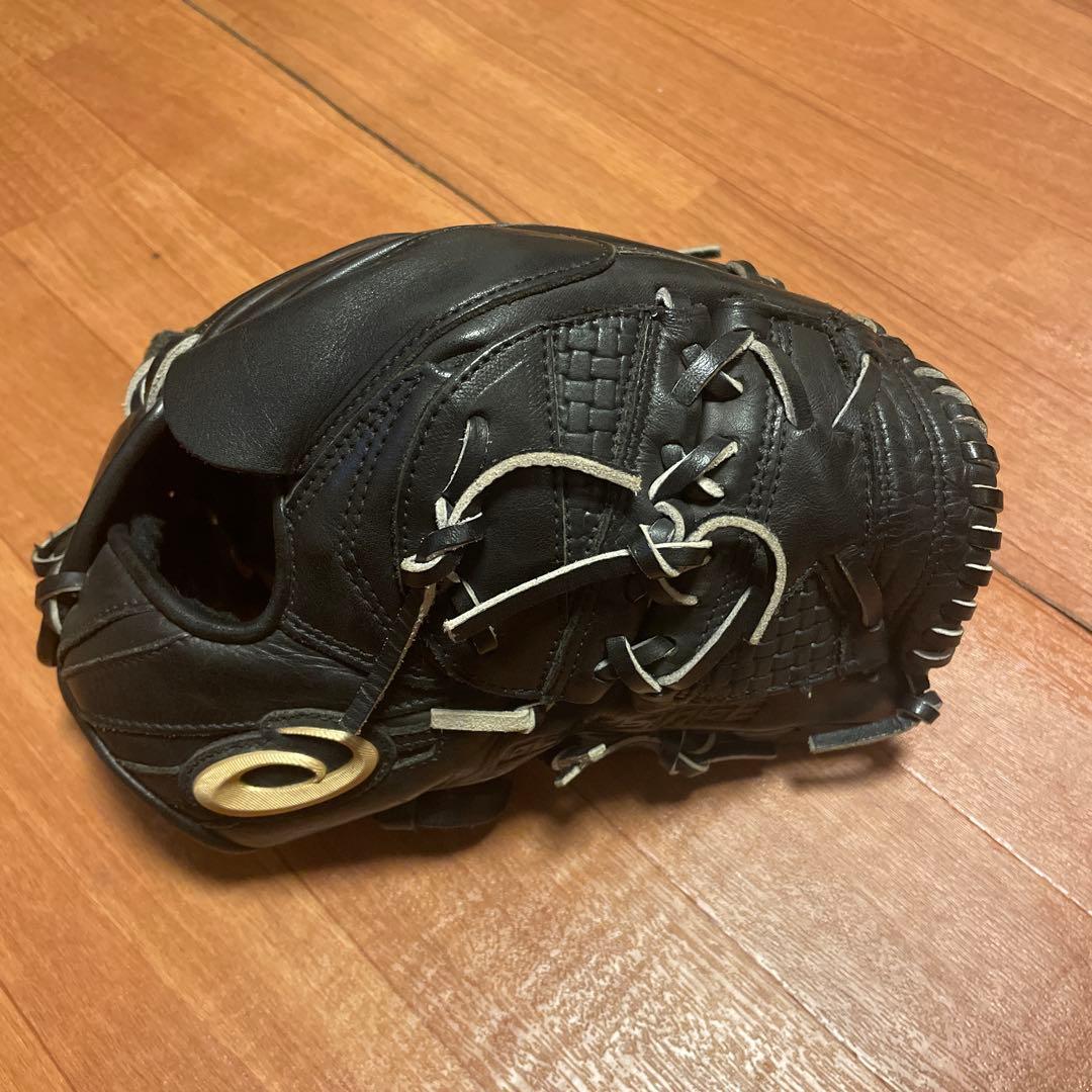 asics 黒 レザー 野球グローブ 収納袋付き