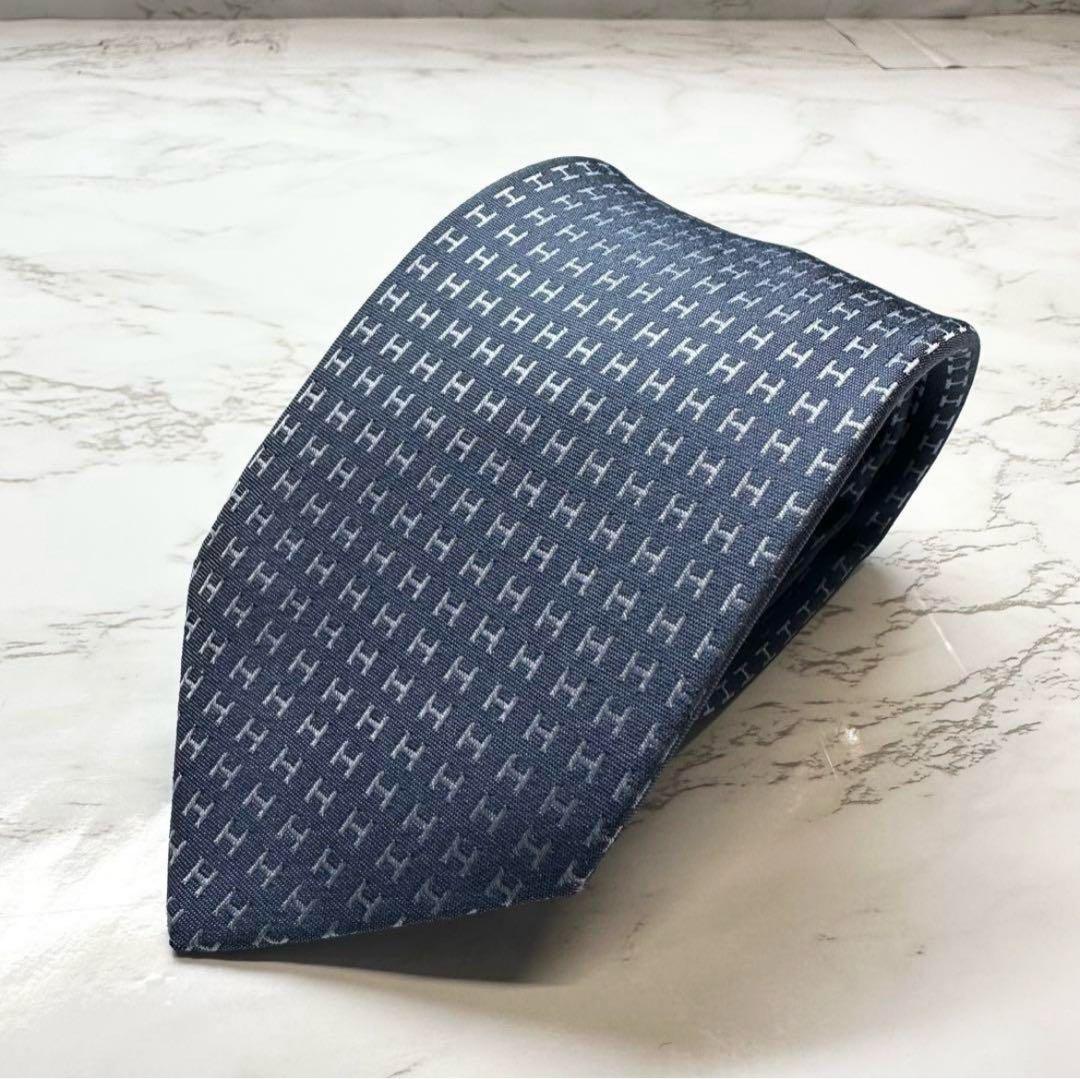 ✨極美品✨定番 HERMES ネクタイ シルク100% ファソネH H織　水色