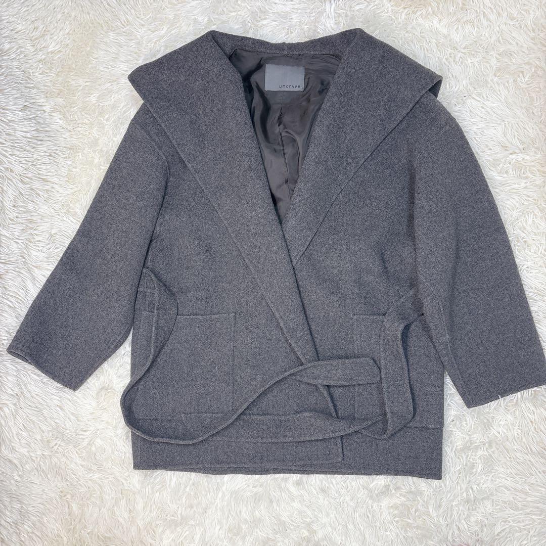 uncrave リバー フーデッド ショート コート グレー M ウール