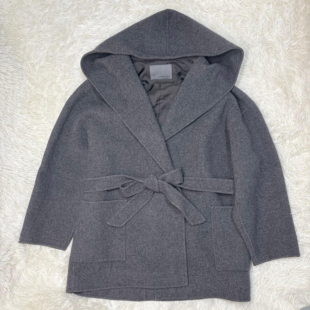 uncrave リバー フーデッド ショート コート グレー M ウール