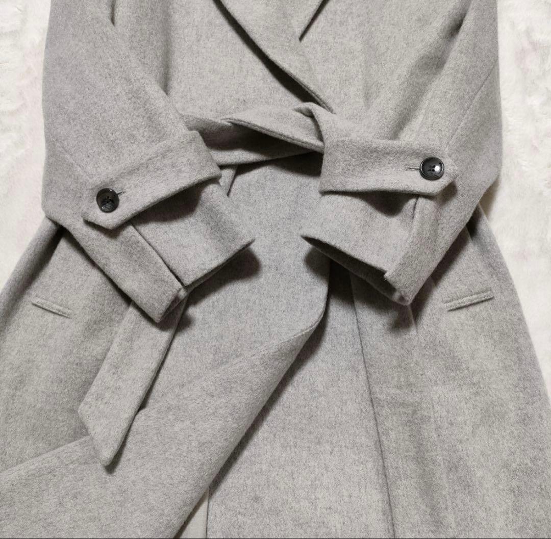 スローブイエナ ウール カシミア混 ガウンコート 女優襟 ベルト付き