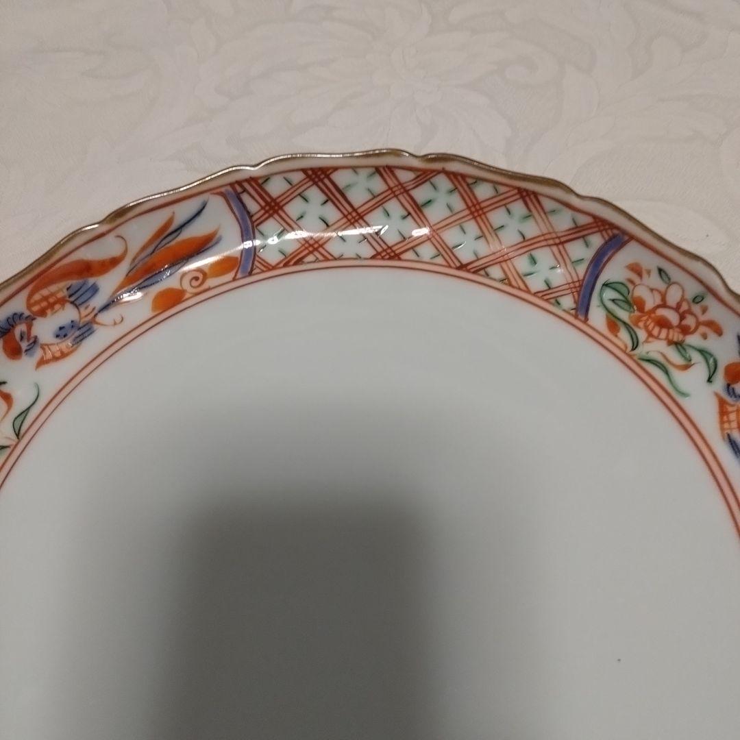 京焼 清水焼 京泉 赤絵渕花鳥小紋 7号輪花皿 ４枚　中皿 取り皿