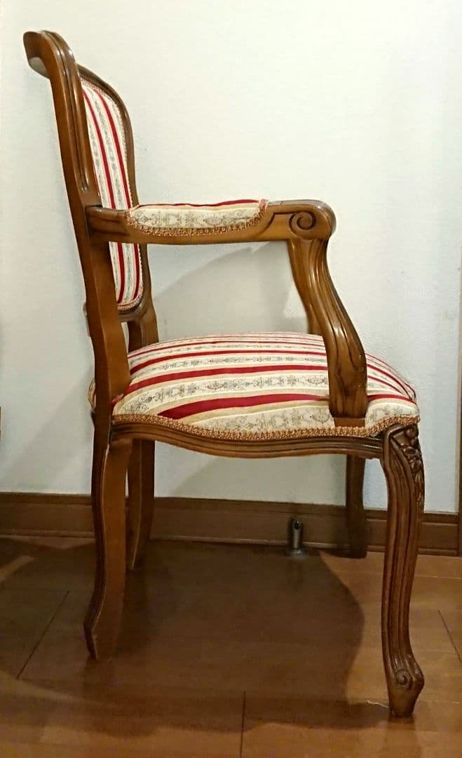 イタリア製 猫脚 アンティーク アームチェア レッドストライプ