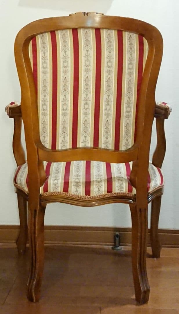 イタリア製 猫脚 アンティーク アームチェア レッドストライプ