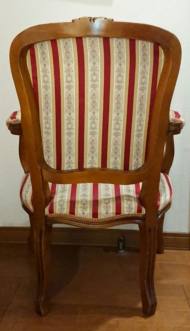 イタリア製 猫脚 アンティーク アームチェア レッドストライプ