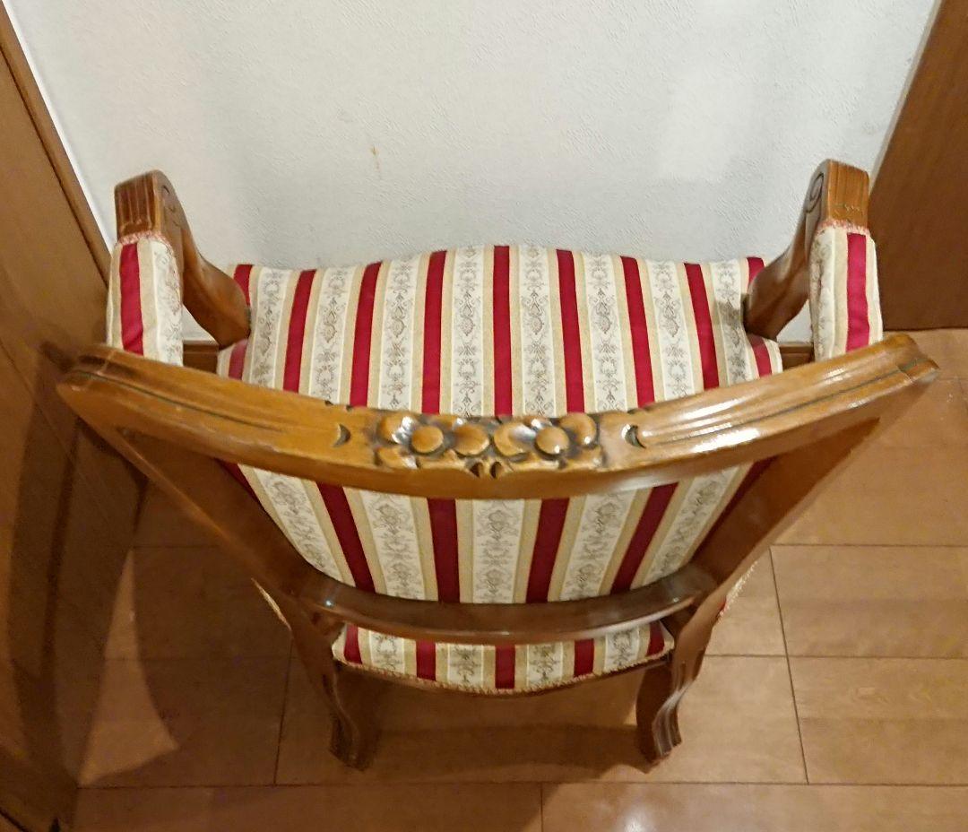イタリア製 猫脚 アンティーク アームチェア レッドストライプ