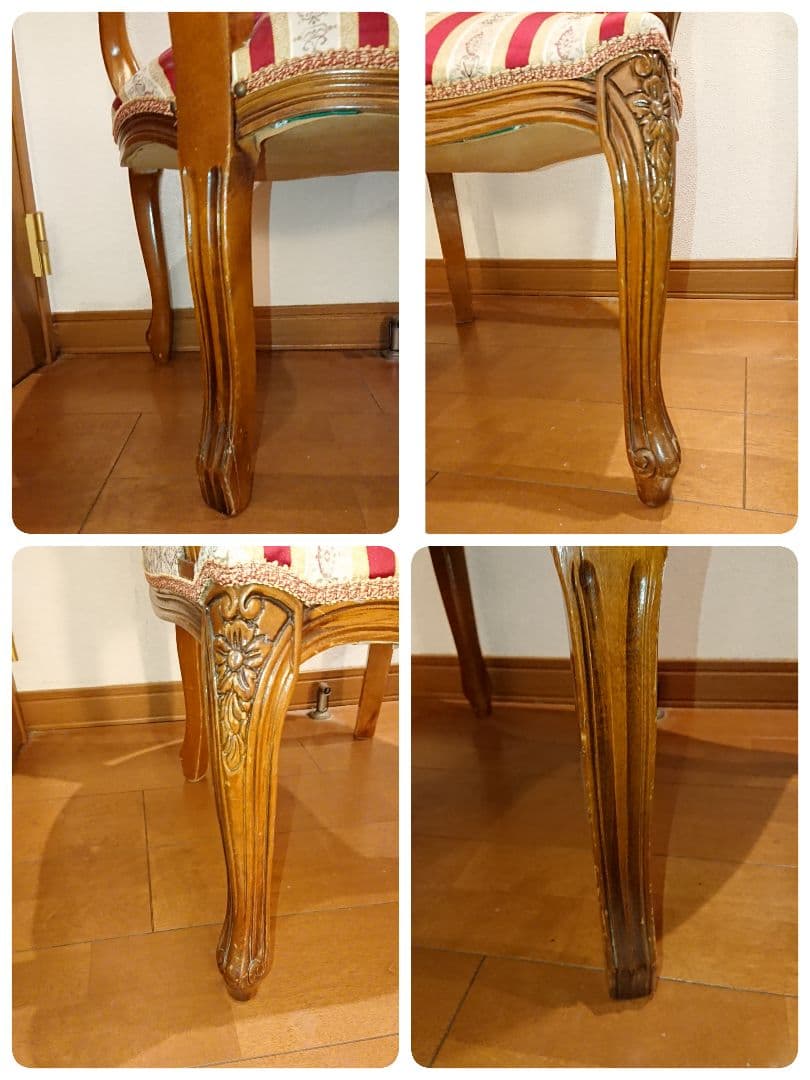 イタリア製 猫脚 アンティーク アームチェア レッドストライプ