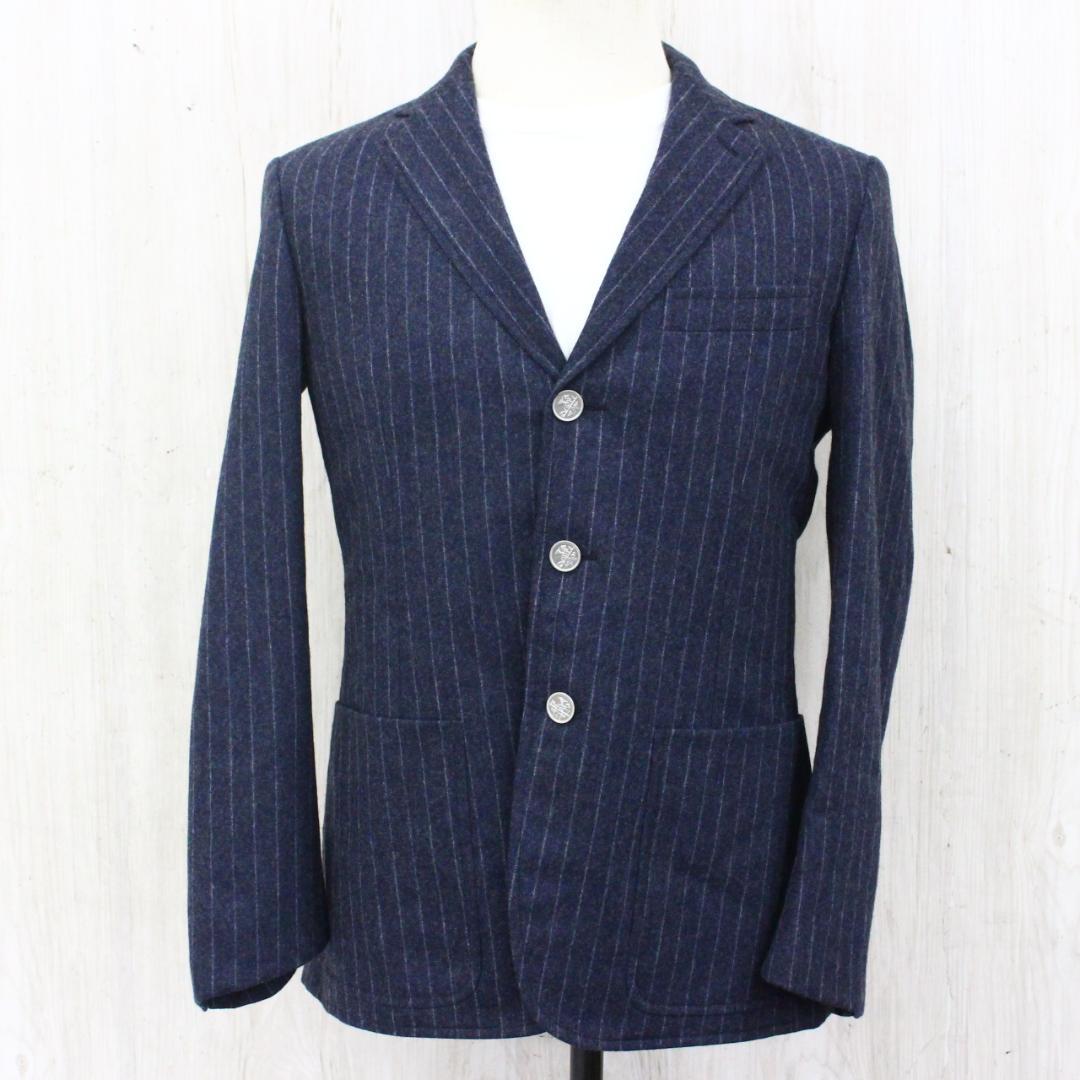 ◇美品 HERMES エルメス メンズ スーツ上下 ネイビーストライプ ウール