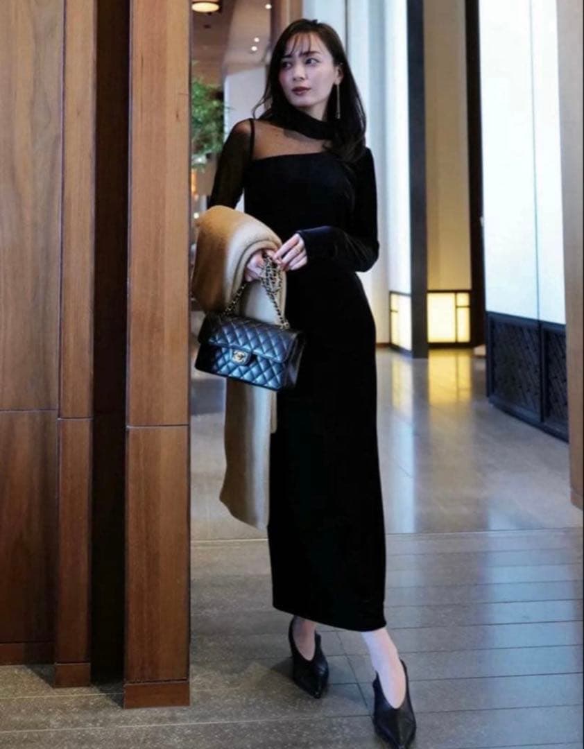 アニュアンス　シアーコンビタイトワンピース　ブラック