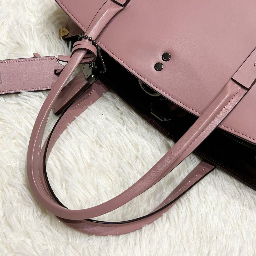 美品2WAY コーチ ワンショルダー ハンドバッグ レザー スエード ピンク