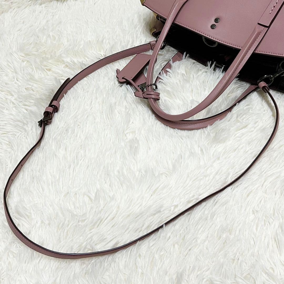 美品2WAY コーチ ワンショルダー ハンドバッグ レザー スエード ピンク