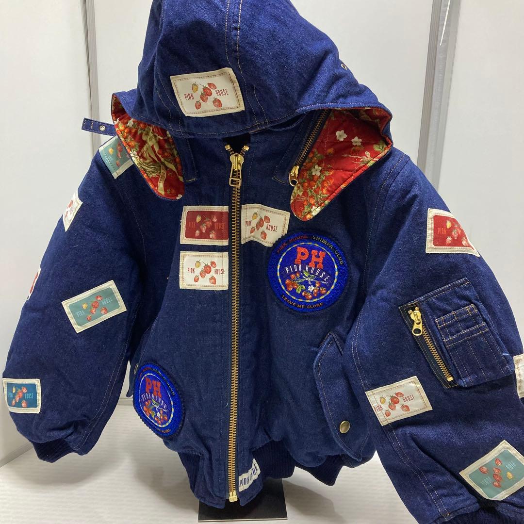 極美品　希少　ピンクハウス デニムブルゾン ゼッケン 苺 フード ワッペン　S