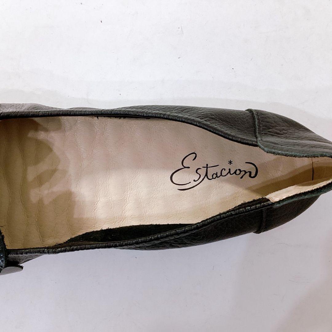 極美品✨エスタシオン　花モチーフ　フラットシューズ　本革　黒　24cm