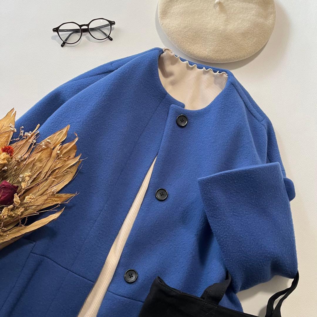 b1724＊ マリンフランセーズ ノーカラー ウールブレンド コート