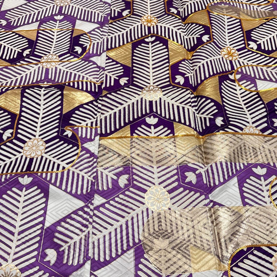 (う58) 煌紫モダン ✦ 洗練幾何学が映えるアンティーク振袖㊗️帯と②セット