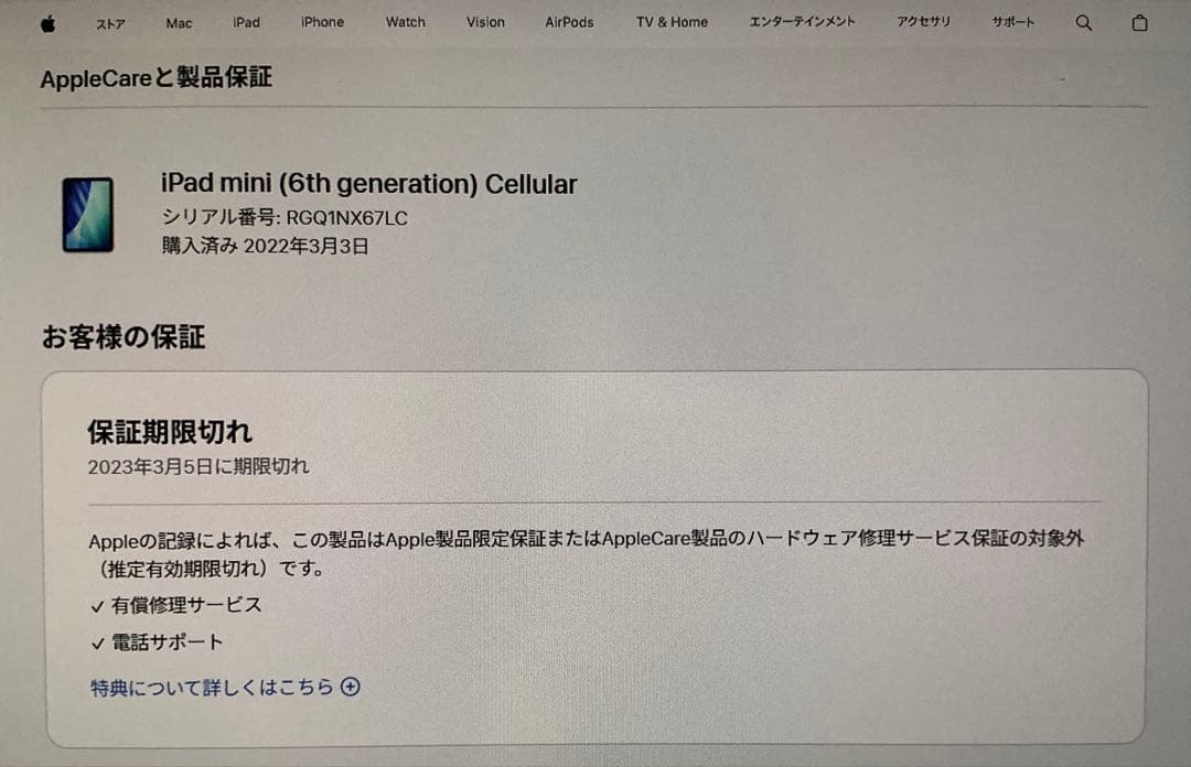 【ジャンク品】iPadmini 6 Cellular 64GB（箱・付属品あり）