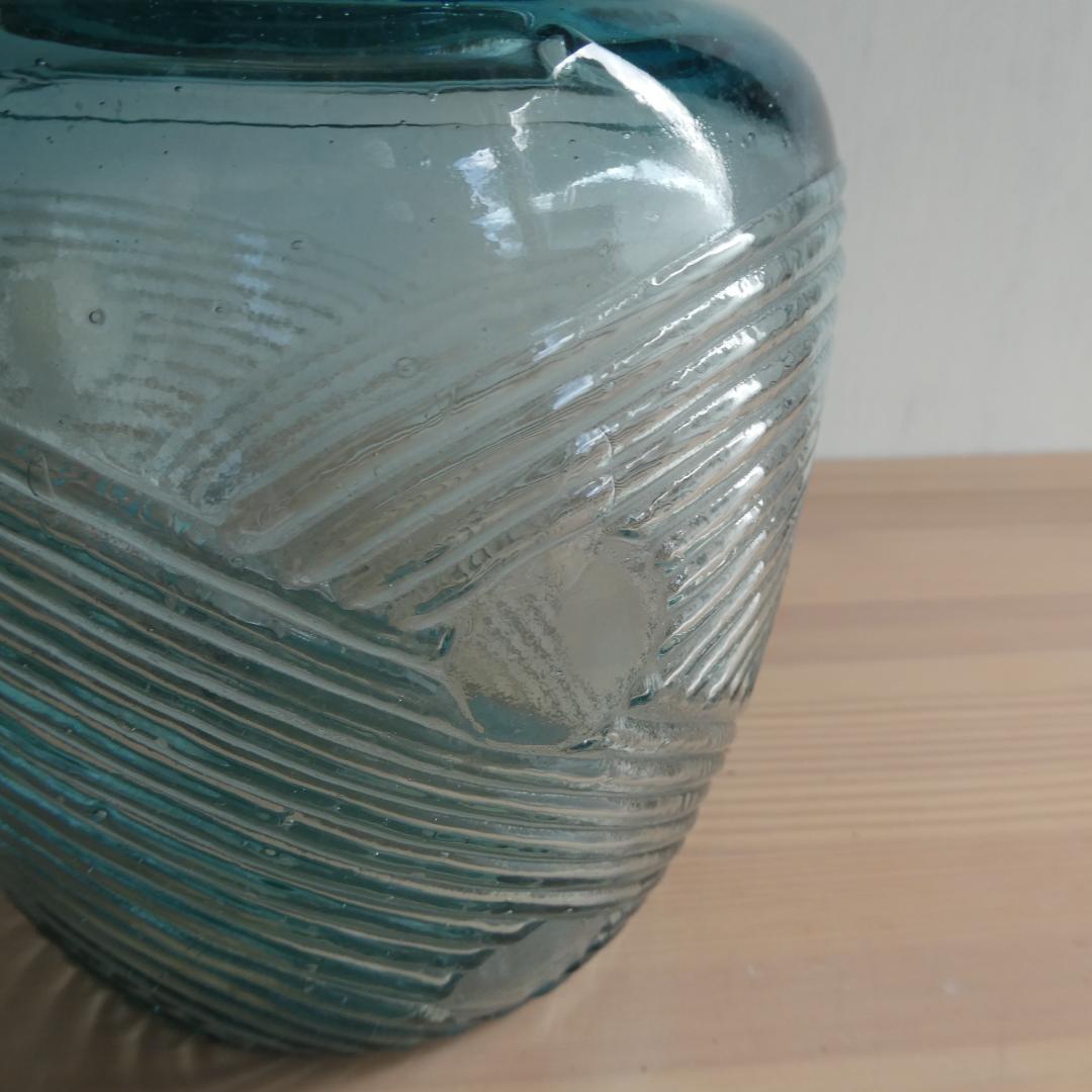 あめや瓶　ガラス瓶アルミ蓋付き　薄い青　戦前