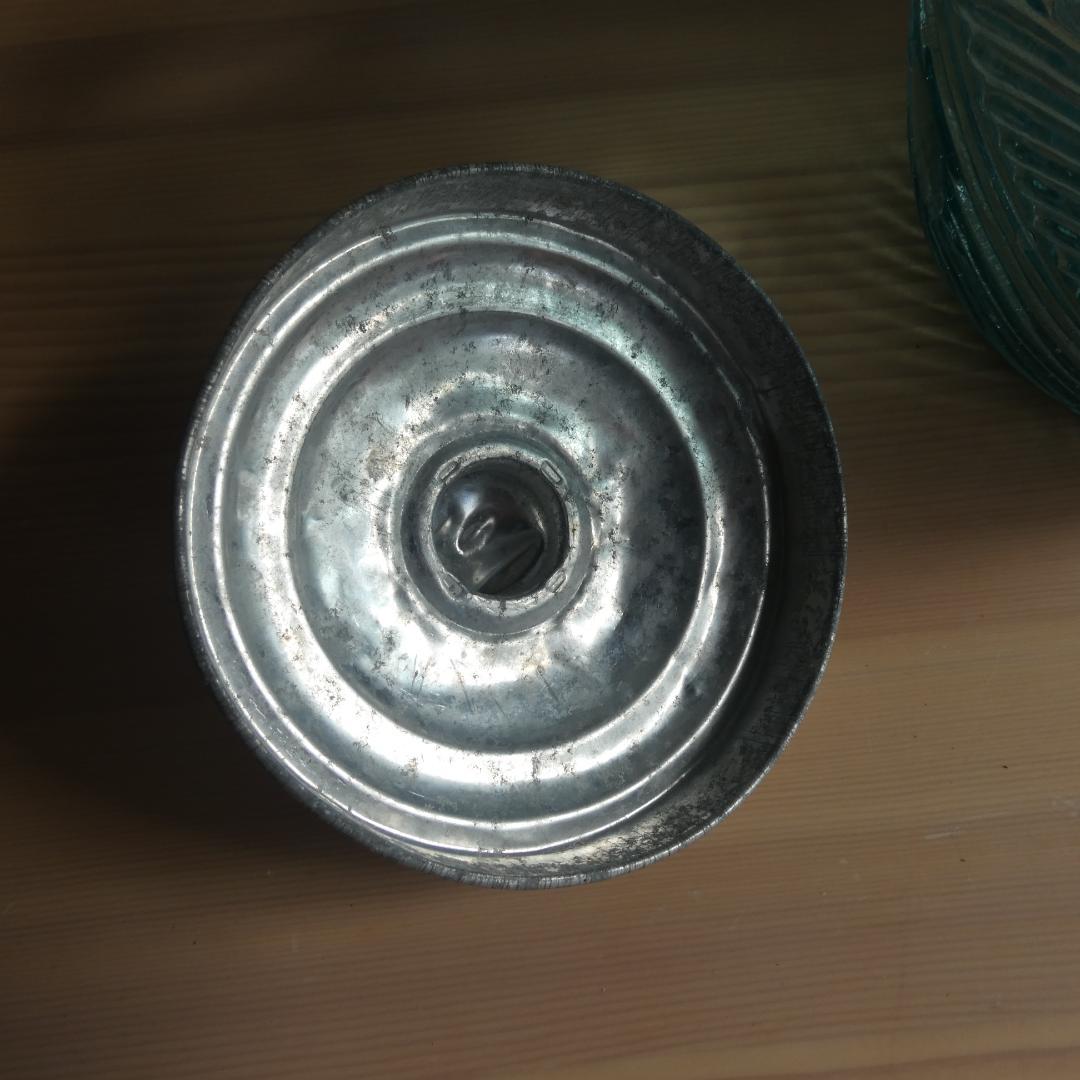 あめや瓶　ガラス瓶アルミ蓋付き　薄い青　戦前