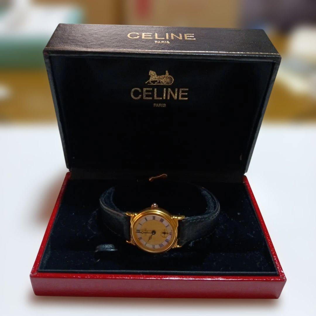 CELINE アナログ腕時計 ゴールドケース スモセコ 電池切れ 現状渡し
