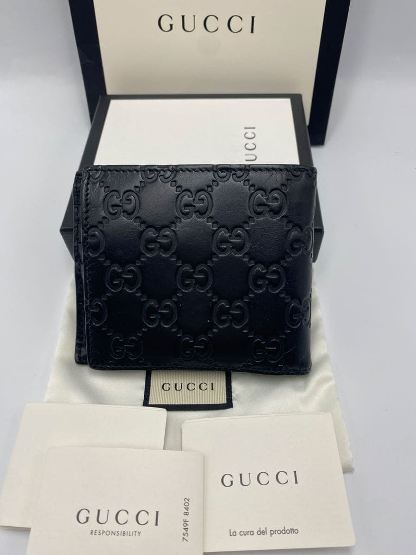 【美品】GUCCI グッチ メンズ財布 ブラックレザー二つ折り財布 財布 黒