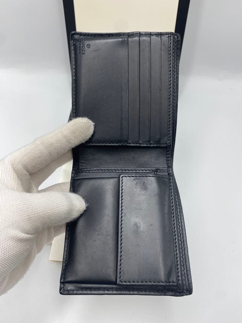 【美品】GUCCI グッチ メンズ財布 ブラックレザー二つ折り財布 財布 黒