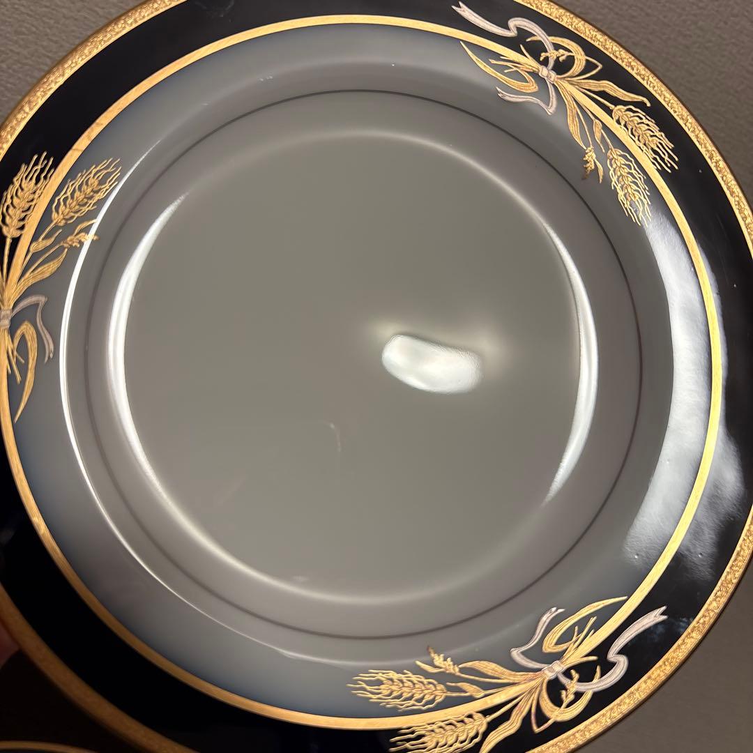 大倉陶園　ロイヤルブルー　瑠璃金彩金蝕稲穂　デザートプレート　20cm