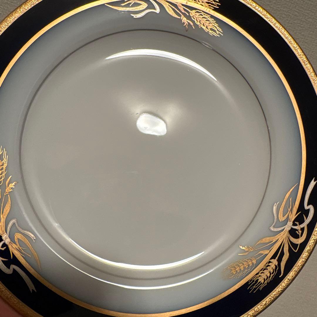 大倉陶園　ロイヤルブルー　瑠璃金彩金蝕稲穂　デザートプレート　20cm