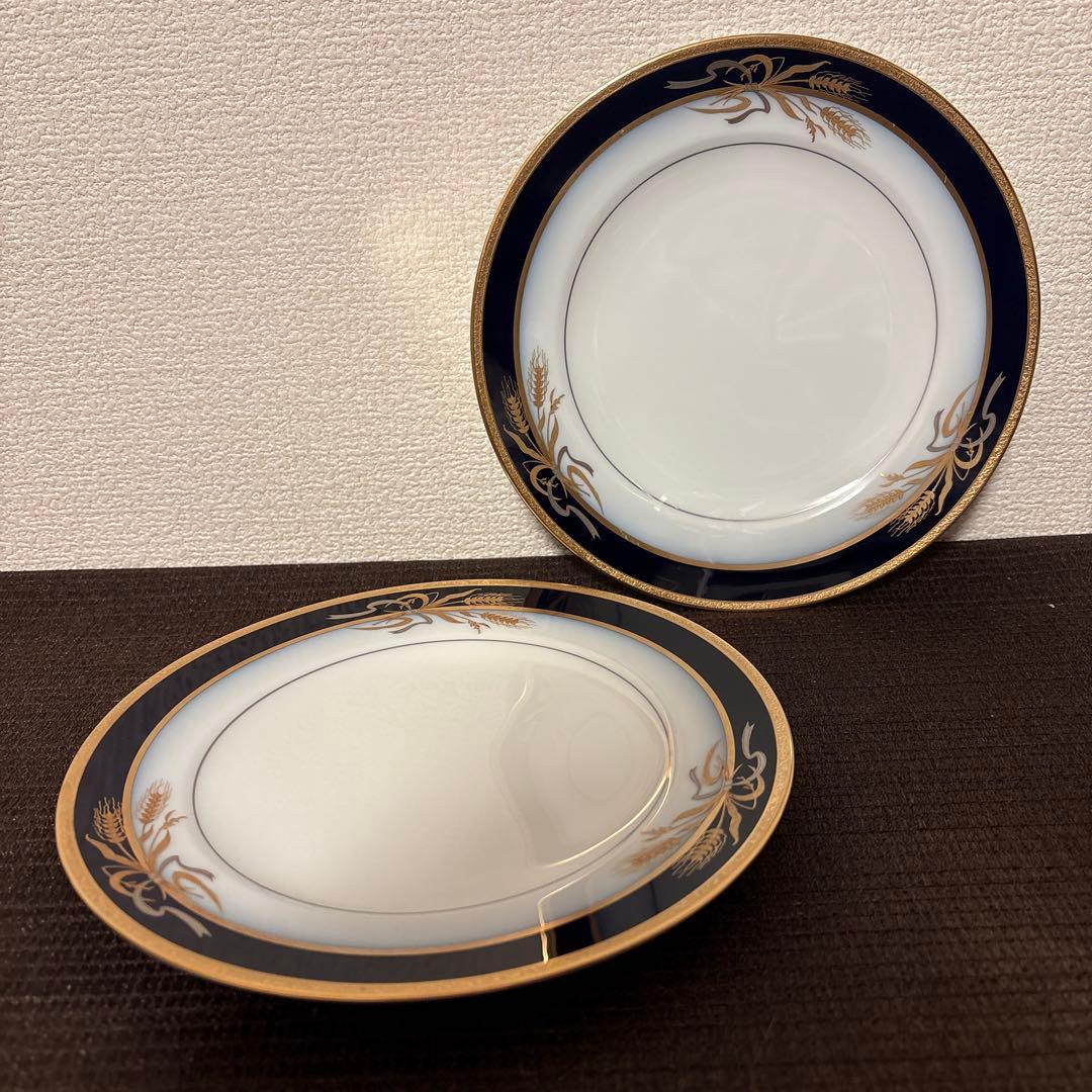 大倉陶園　ロイヤルブルー　瑠璃金彩金蝕稲穂　デザートプレート　20cm