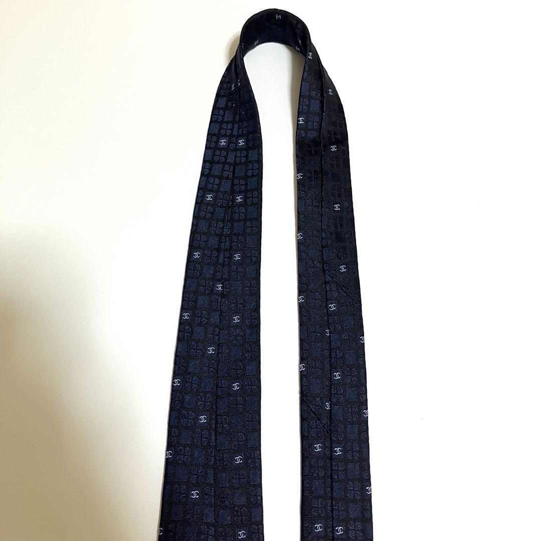 美品 CHANEL シャネル ネクタイ ココマーク ロゴ チェック柄 ネイビー