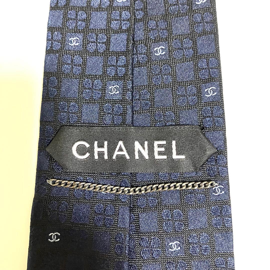 美品 CHANEL シャネル ネクタイ ココマーク ロゴ チェック柄 ネイビー
