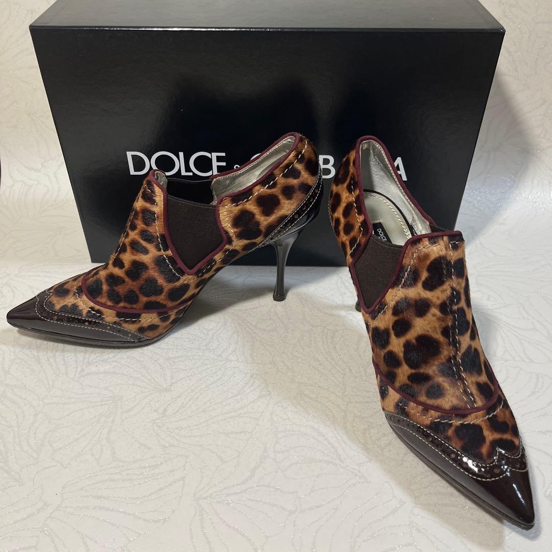 Dolce & Gabbana 【新品未使用品】ヒール豹柄 毛皮25.5cm