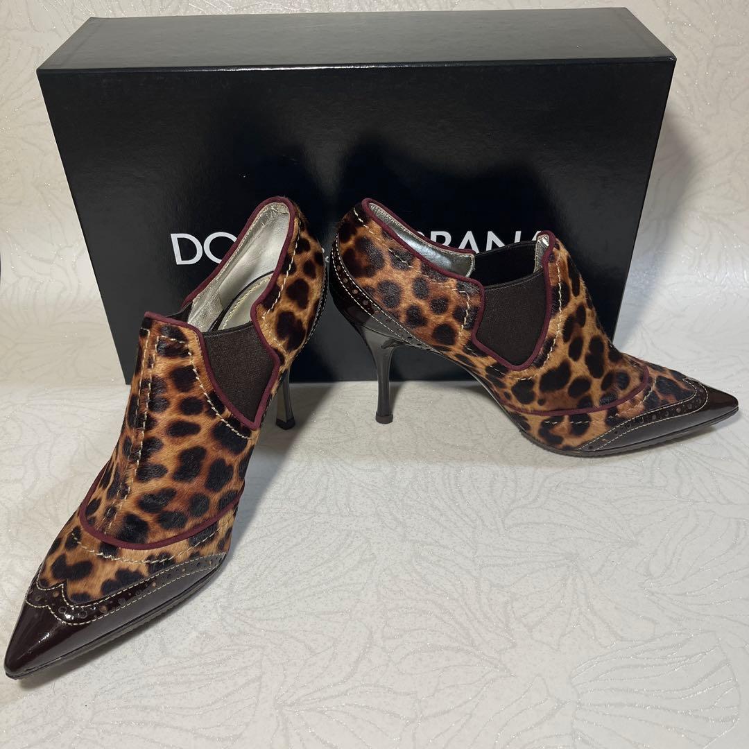 Dolce & Gabbana 【新品未使用品】ヒール豹柄 毛皮25.5cm