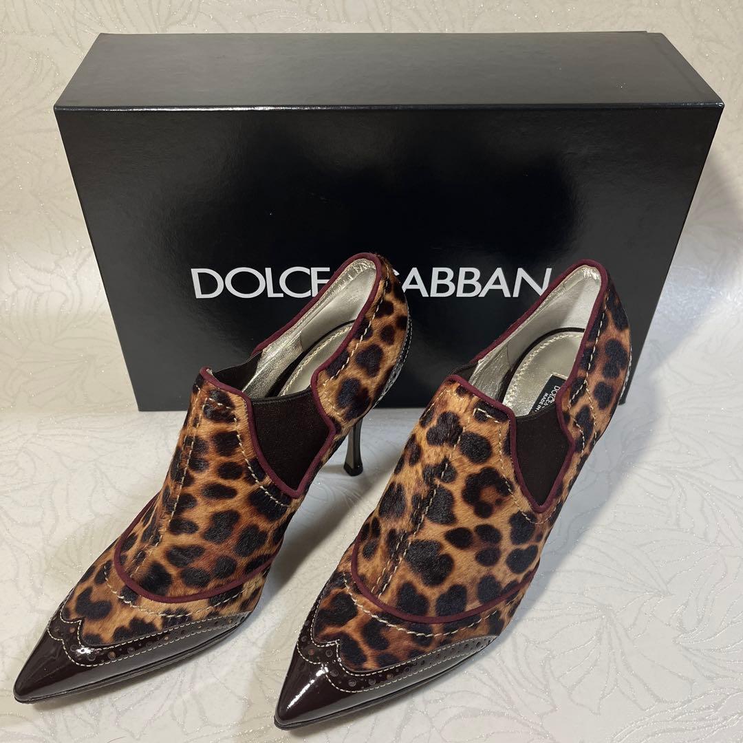Dolce & Gabbana 【新品未使用品】ヒール豹柄 毛皮25.5cm