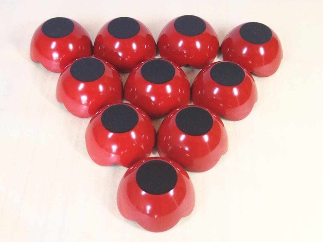 【良品】輪島塗 紫雲堂 蒔絵付き 梅小鉢10客 向付/珍味器 朱塗 漆器/食器