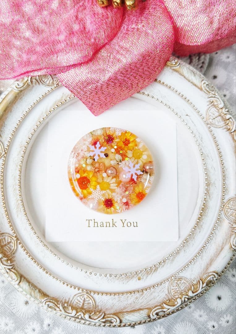 レジン　猫　ドライフラワー　ヘアゴム　ブローチ　ポニーフック　No.381